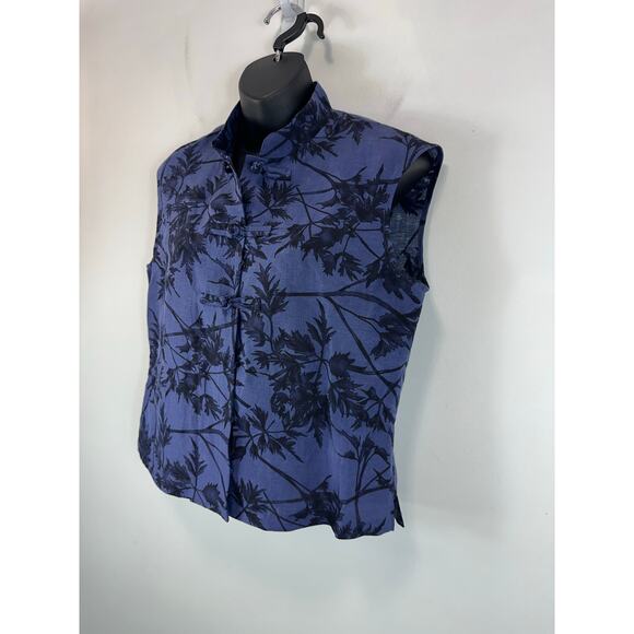 Vintage Linen Silk Tank Button Front Size 6 Grandmas Boho Blue Dana Buchman - Picture 11 of 11